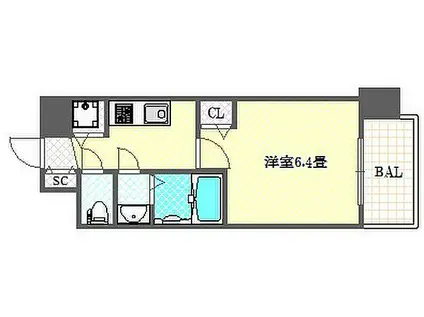 アドバンス大阪グロウス(1K/12階)の間取り写真