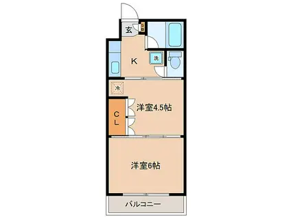 イーグルハイツ高松(2K/1階)の間取り写真