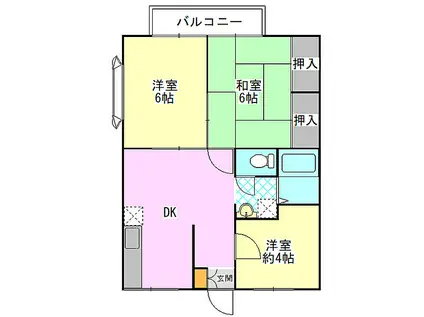 エステートヴェルデII(3DK/1階)の間取り写真