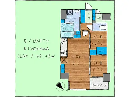 B/UNITY KIYOKAWA(2LDK/7階)の間取り写真