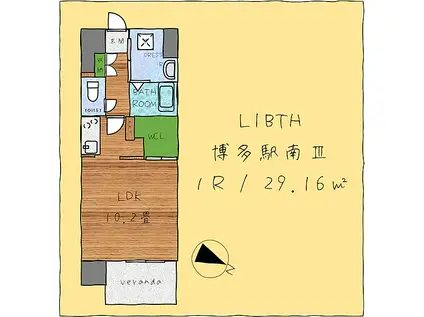 LIBTH博多駅南III(ワンルーム/14階)の間取り写真