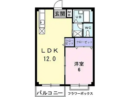 エルディム石崎(1LDK/2階)の間取り写真