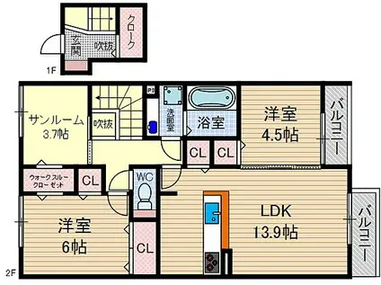 グランガーデン(2SLDK/2階)の間取り写真