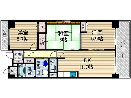 プラージュキシダ(3LDK/4階)の間取り写真