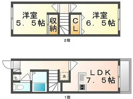 高松琴平電気鉄道長尾線 林道駅 徒歩15分 2階建 築24年(2DK/2階)の間取り写真