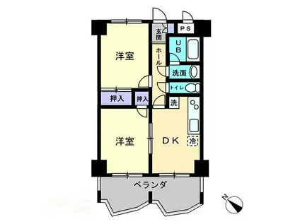 高松琴平電気鉄道長尾線 花園駅(高松) 徒歩6分 5階建 築27年(2DK/3階)の間取り写真