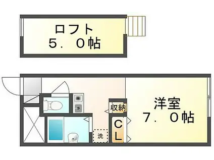 JR高徳線 木太町駅 徒歩8分 2階建 築19年(1K/1階)の間取り写真