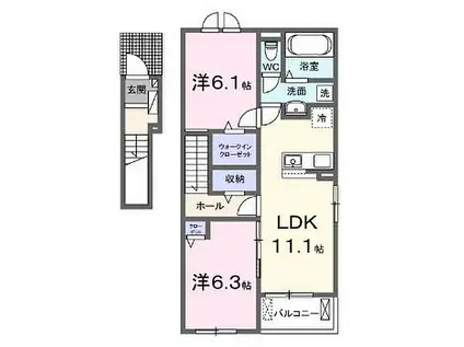 JR予讃線 宇多津駅 徒歩24分 2階建 築1年(2LDK/2階)の間取り写真