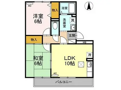 JR予讃線 丸亀駅 徒歩57分 3階建 築26年(2LDK/1階)の間取り写真
