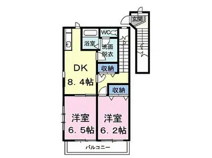 高松琴平電気鉄道琴平線 栗熊駅 徒歩60分 2階建 築24年(2DK/2階)の間取り写真