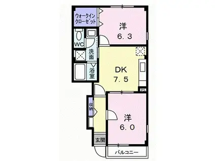 高松琴平電気鉄道琴平線 岡本駅(高松) 徒歩12分 2階建 築20年(2DK/1階)の間取り写真