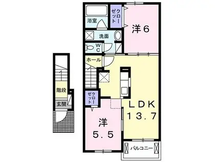 JR予讃線 八十場駅 徒歩12分 2階建 築8年(2LDK/2階)の間取り写真