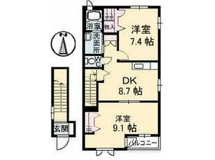 高松琴平電気鉄道長尾線 花園駅(高松) 徒歩10分 2階建 築20年(2DK/2階)の間取り写真