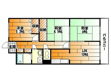 JR可部線 下祇園駅 徒歩9分 6階建 築29年(3LDK/4階)の間取り写真