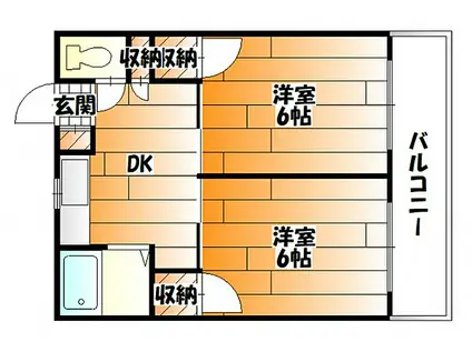 JR可部線 安芸長束駅 徒歩2分 3階建 築34年(2K/2階)の間取り写真