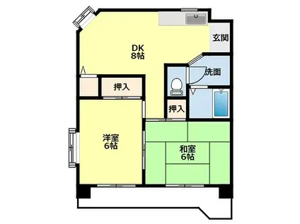 名鉄三河線 越戸駅 徒歩45分 4階建 築33年(2DK/3階)の間取り写真