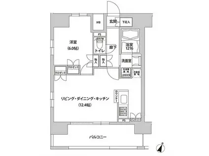 京王線 幡ケ谷駅 徒歩2分 15階建 築11年(1LDK/14階)の間取り写真