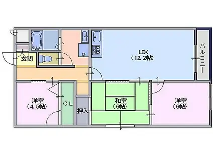 シャトー三島(3LDK/4階)の間取り写真