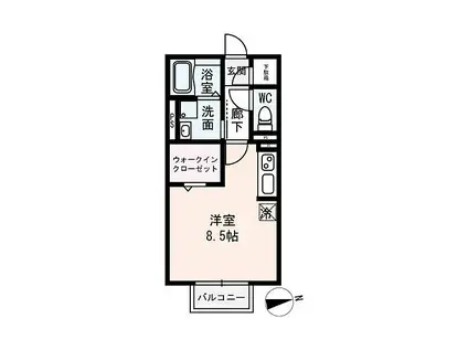 エクセルーム K-III(ワンルーム/1階)の間取り写真