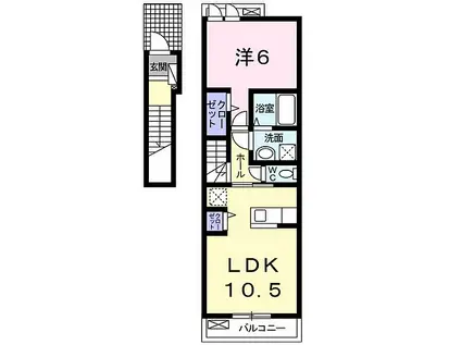 パークサイドカスミ(1LDK/2階)の間取り写真