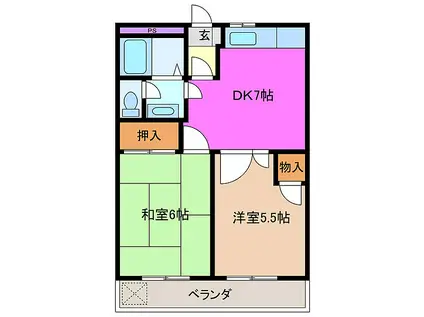 三岐鉄道北勢線 東員駅 徒歩24分 3階建 築27年(2DK/3階)の間取り写真