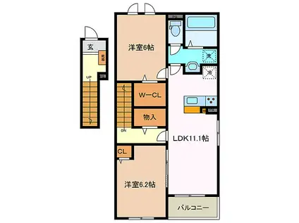 アークリヴェール新開(2LDK/2階)の間取り写真