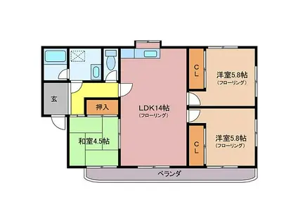 第2シャトーナツヤマ(3LDK/3階)の間取り写真