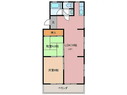 勢田パークマンションA棟(2LDK/3階)の間取り写真