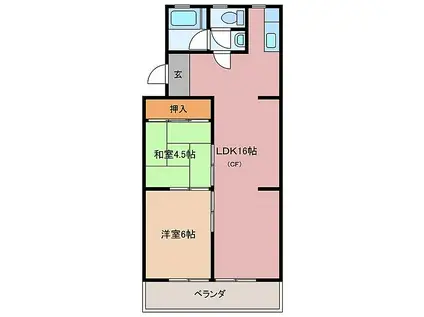 勢田パークマンションA棟(2LDK/3階)の間取り写真
