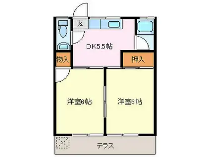 メゾンミヤマエ B(2DK/1階)の間取り写真