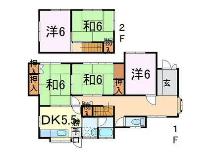 近鉄山田線 宮町駅 徒歩38分 2階建 築43年(5DK)の間取り写真
