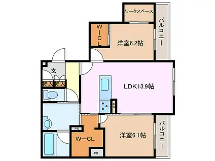 SHAMAISON MATSUSAKACASTLE(2LDK/2階)の間取り写真