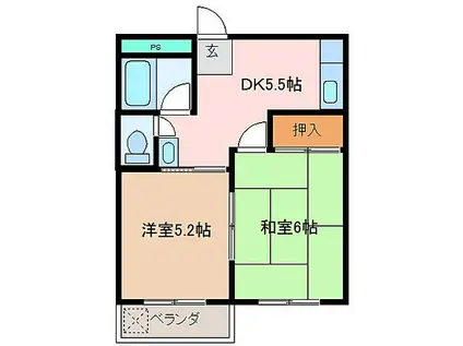 JR紀勢本線 徳和駅 徒歩38分 3階建 築36年(2DK/1階)の間取り写真