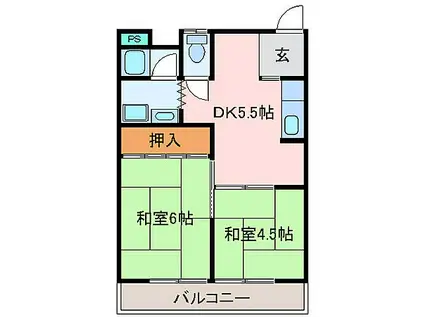 JR紀勢本線 紀伊長島駅 徒歩10分 3階建 築41年(2K/2階)の間取り写真