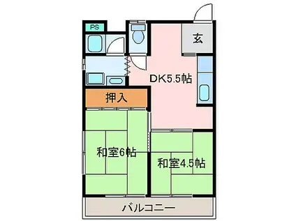 JR紀勢本線 紀伊長島駅 徒歩10分 3階建 築41年(2DK/2階)の間取り写真