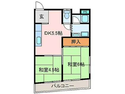 JR紀勢本線 紀伊長島駅 徒歩10分 3階建 築41年(2DK/3階)の間取り写真