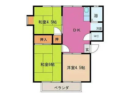 JR参宮線 宮川駅 徒歩12分 2階建 築36年(3DK/2階)の間取り写真