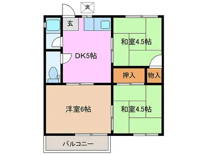 近鉄志摩線 志摩赤崎駅 徒歩9分 2階建 築40年(3DK/2階)の間取り写真