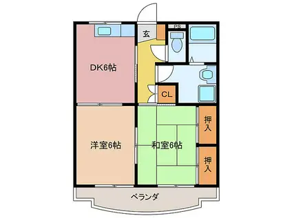JR参宮線 五十鈴ケ丘駅 徒歩29分 3階建 築26年(2DK/1階)の間取り写真