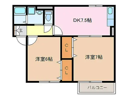 JR参宮線 宮川駅 徒歩12分 2階建 築18年(2DK/1階)の間取り写真