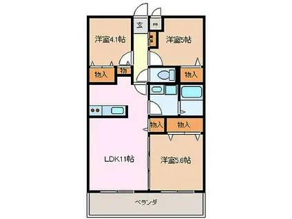 JR参宮線 田丸駅 徒歩3分 4階建 築21年(3LDK/4階)の間取り写真