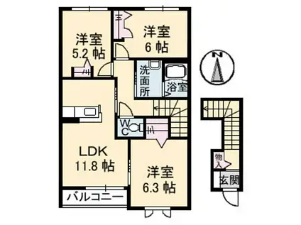 オレンジコート・フジ B棟(3LDK/2階)の間取り写真