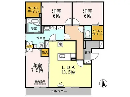 メゾン ソレイユ B棟(3LDK/1階)の間取り写真