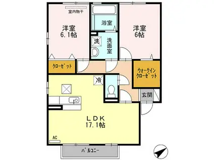 カサグランデ曙B棟(2LDK/1階)の間取り写真