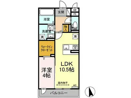 オアシス木之庄(1LDK/1階)の間取り写真