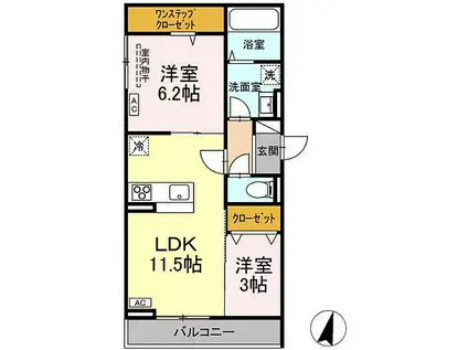 メラヴィリア昭和町(2LDK/2階)の間取り写真