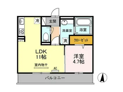 キャルル B棟(1LDK/2階)の間取り写真