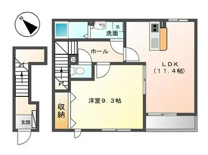 チェリーヒルズII(1LDK/2階)の間取り写真