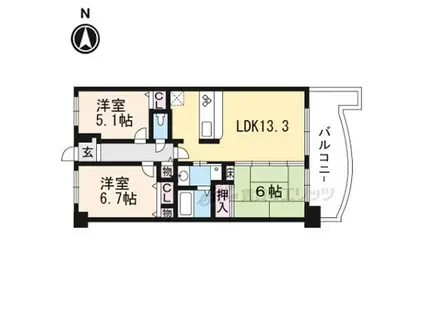 ロータリーマンション西大津ラクスヒルズ(3LDK/6階)の間取り写真