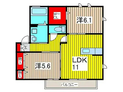 ラフレ仲道 D(2LDK/1階)の間取り写真